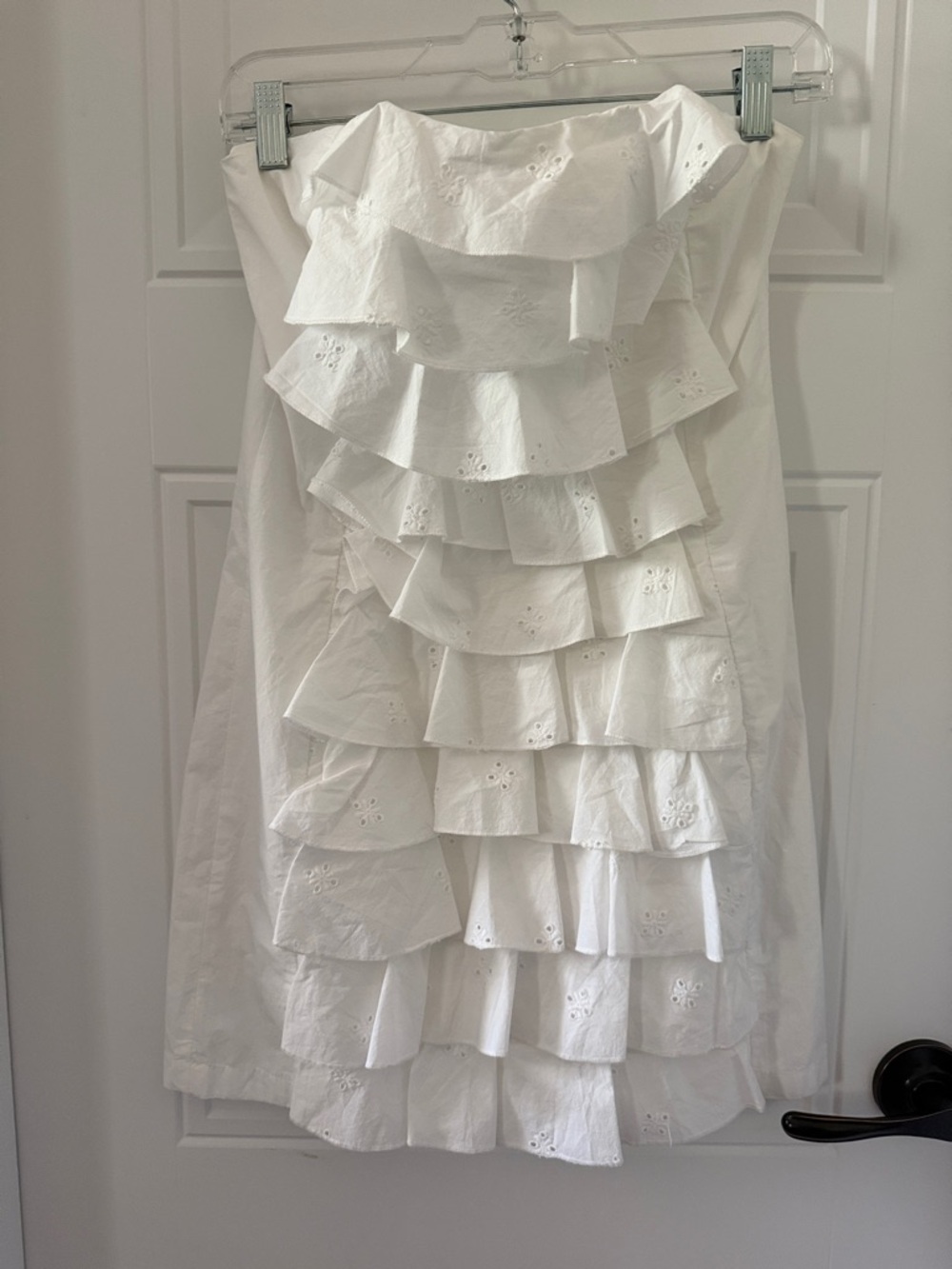 Zara White Ruffled Eyelet Strapless Mini Dress